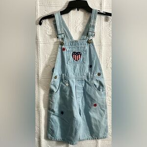 Vintage Kids Denim Overalls Patriotic Heart Patch Size L Large